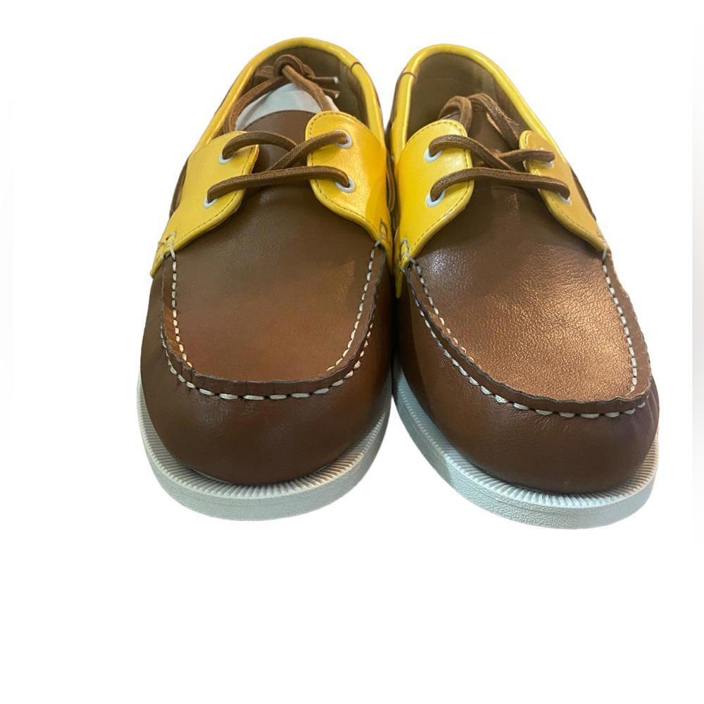 NIB Club Room Men's Elliot Boat Shoes - Yellow Plaid & Brown - Size 10.5 - Picture 2 of 9